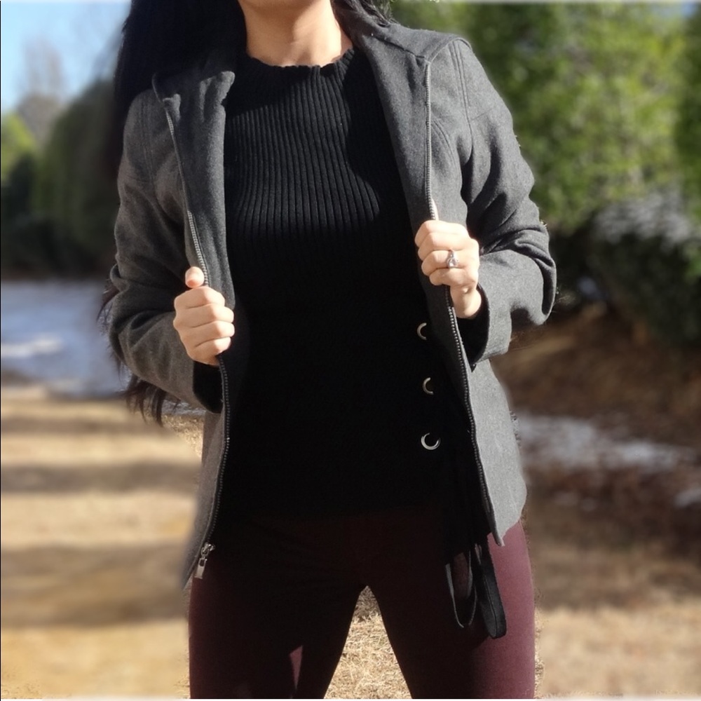 Clearance‼️EXPRESS HOODED ZIP UP WOOL JACKET - Picture 1 of 8
